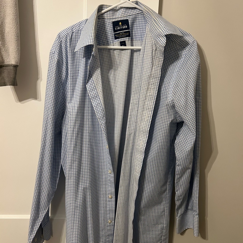 Stafford Men's Sky Blue Checkered Dress Shirt - Picture 2 of 4